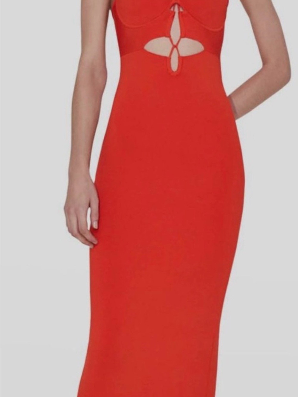 Red Cutout Maxi Dress with Decorative Bodice
